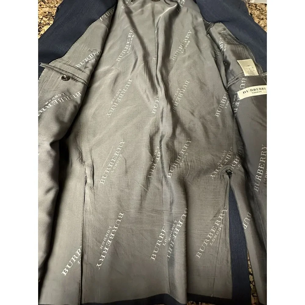 Burberry London Collins 2 Button Dual Vented Blue Blazer 52L Made In Italy‎ Wool